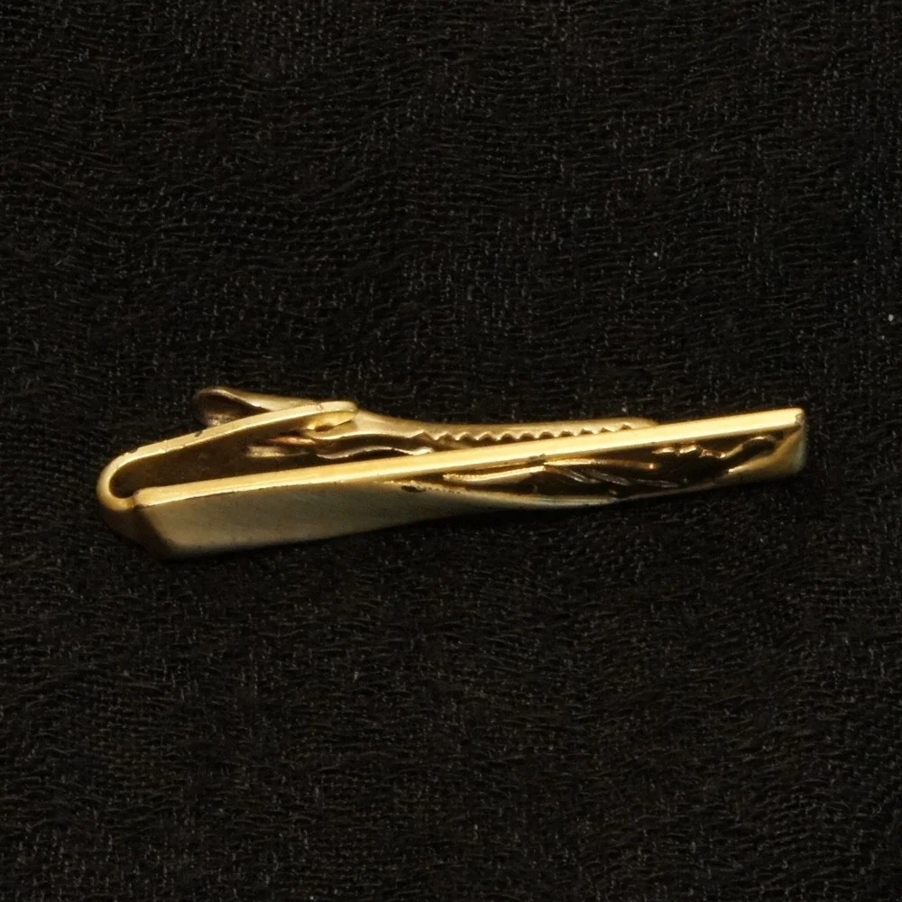 Vintage Tie‎ Clip Gold Tone Etched Scroll Design Bar Classic Tie Bar